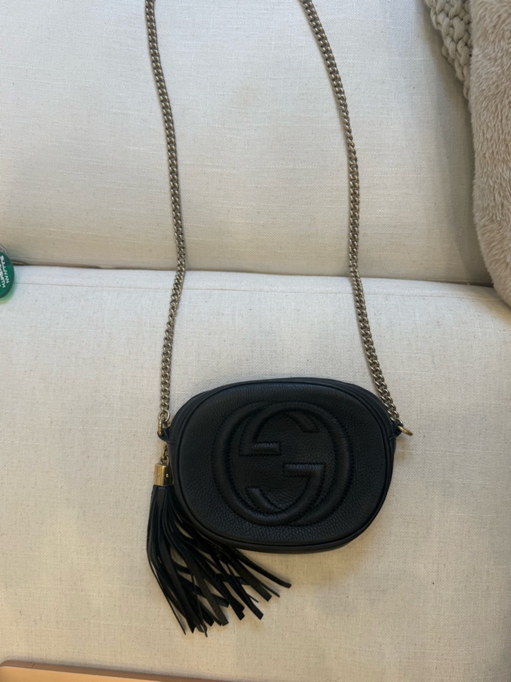 Gucci Black Pebbled Leather Crossbody with Tassel and Chain - Picture 3 of 6